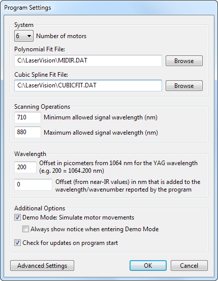 Main Program - Settings